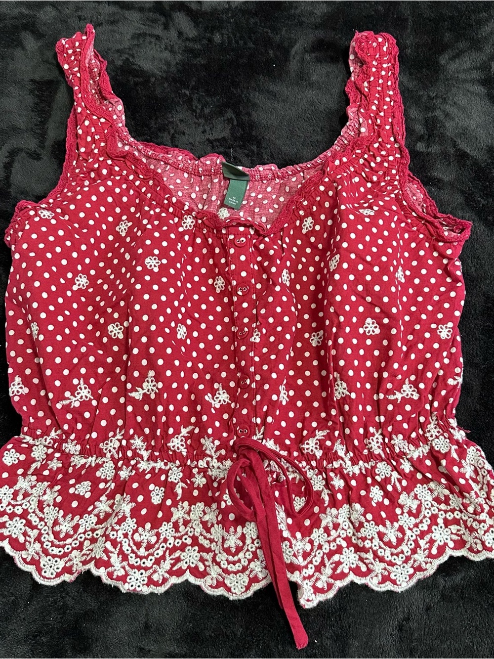wild fable Red Polka Dot Eyelet Drawstring Camisole